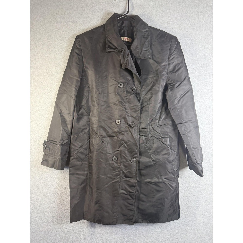 Ojay Rain Coat Womens 12 Black Nylon Collared Button Front Mid Length Trench